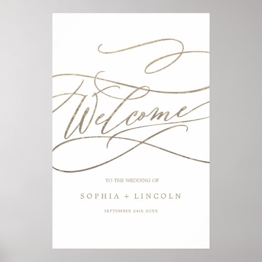 Romantic Gold Calligraphy Vertical Welcome Wedding Poster (Voorkant)