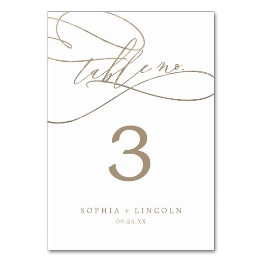 Romantic Gold Calligraphy | Vlaams tabelnummer Kaart (Achterkant)