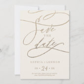 Romantic Gold Calligraphy | Voorbeeld Opslaan datu Save The Date (Voorkant)