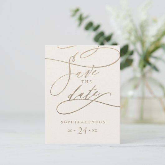 Romantic Gold Calligraphy | Voorbeeld Opslaan datu Uitnodiging Briefkaart (Staand voorkant)