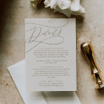 Romantic Gold Calligraphy | Voorraadgegevens Informatiekaartje<br><div class="desc">Deze romantische goudkalligrafie ivoordetails omhullingskaart is perfect voor een eenvoudige bruiloft. Het moderne klassieke ontwerp is voorzien van fancy draden en grillen met prachtige elegante handgeschreven faux champagne Gold folie-typografie. Opmerking: dit ontwerp is niet voorzien van echte gouden folie. Het is een afbeelding van hoge kwaliteit die gemaakt is om...</div>