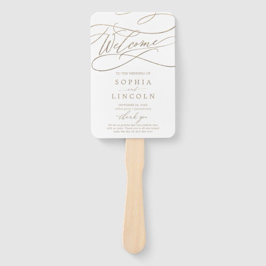 Romantic Gold Calligraphy Wedding Programme Fan Handwaaier (Voorkant)