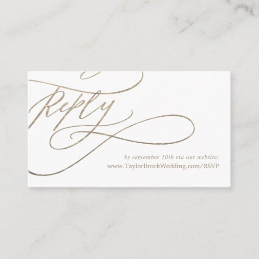 Romantic Gold Calligraphy Wedding Website RSVP Informatiekaartje (Voorkant)
