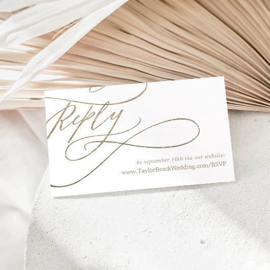 Romantic Gold Calligraphy Wedding Website RSVP Informatiekaartje