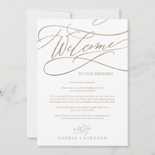 Romantic Gold Calligraphy Welcome Itinerary Letter (Voorkant)