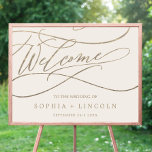 Romantic Gold Calligraphy | Welkomstbruiloft voor  Poster<br><div class="desc">Dit romantische goudkalligrafie-ivoor is een mooi trouwend poster voor een eenvoudige bruiloft. Het moderne klassieke ontwerp is voorzien van fancy draden en grillen met prachtige elegante handgeschreven faux champagne Gold folie-typografie. Pas het poster met de naam van de bruid en de bruidegom aan, en de datum van de bruiloft. Opmerking:...</div>