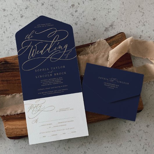 Romantic Gold Calligraphy | Zeemacht het huwelijk  All In One Uitnodiging