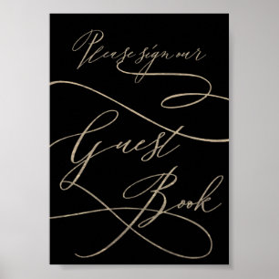 Romantic Gold Calligraphy   Zwart handboek Poster
