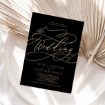 Romantic Gold Calligraphy | Zwart huwelijk van Kaart<br><div class="desc">Deze romantische goudkalligrafie zwarte trouwuitnodiging is perfect voor een eenvoudige bruiloft. Het moderne klassieke ontwerp is voorzien van fancy draden en grillen met prachtige elegante handgeschreven faux champagne Gold folie-typografie. Opmerking: dit ontwerp is niet voorzien van echte gouden folie. Het is een afbeelding van hoge kwaliteit die gemaakt is om...</div>