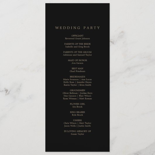 Romantic Gold Calligraphy | Zwart monogram huwelij Programmakaart (Achterkant)