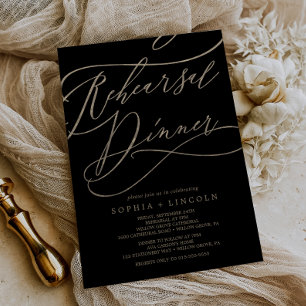 Romantic Gold Calligraphy   Zwart repetitief diner Kaart