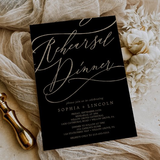 Romantic Gold Calligraphy | Zwart repetitief diner Kaart
