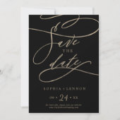Romantic Gold Calligraphy | Zwart Save The Date (Voorkant)
