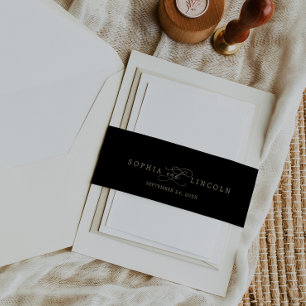 Romantic Gold Calligraphy Zwart Vlaams huwelijk Uitnodigingen Wikkel