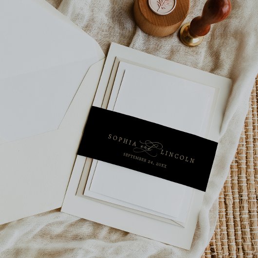 Romantic Gold Calligraphy | Zwart Vlaams huwelijk Uitnodigingen Wikkel