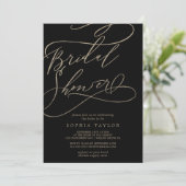 Romantic Gold Calligraphy | Zwart Vrijgezellenfees Kaart (Staand voorkant)