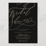 Romantic Gold Calligraphy | Zwart Vrijgezellenfees Kaart<br><div class="desc">Deze romantische goudkalligrafie zwarte bruiddoucheuitnodiging is perfect voor een eenvoudige trouwdouche. Het moderne klassieke ontwerp is voorzien van fancy draden en grillen met prachtige elegante handgeschreven faux champagne Gold folie-typografie. Opmerking: dit ontwerp is niet voorzien van echte gouden folie. Het is een afbeelding van hoge kwaliteit die gemaakt is om...</div>