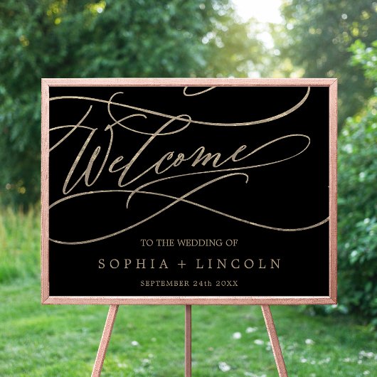 Romantic Gold Calligraphy | Zwarte welkomstbruilof Poster