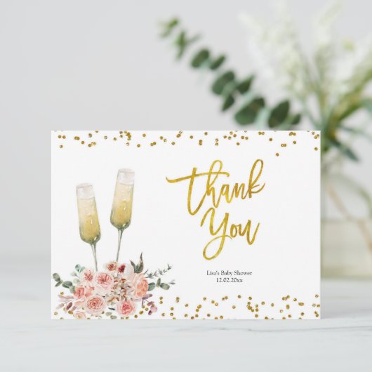 Romantic Gold Cheers to Love Hartelijk dank Bedankkaart (Staand voorkant)