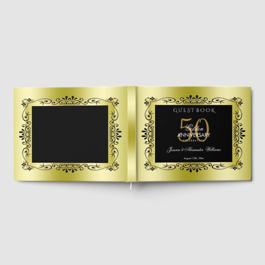 Romantic Gold Decorative Framed 50th Wedding Gastenboek (Volledig)