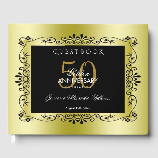 Romantic Gold Decorative Framed 50th Wedding Gastenboek (Voorkant)