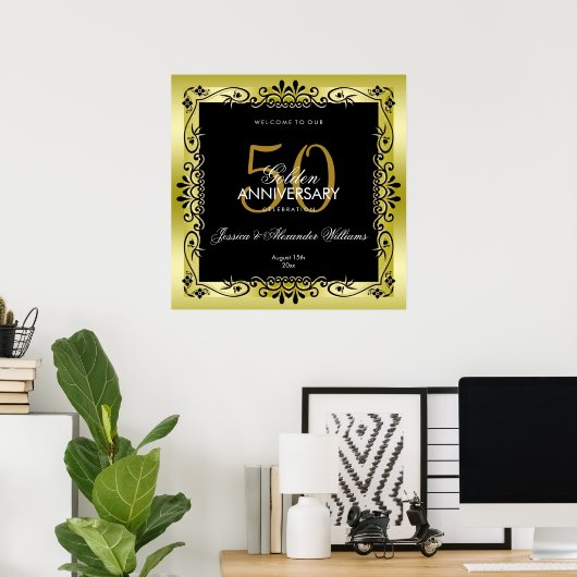 Romantic Gold Decorative Framed 50th Wedding Poster (Thuiskantoor)