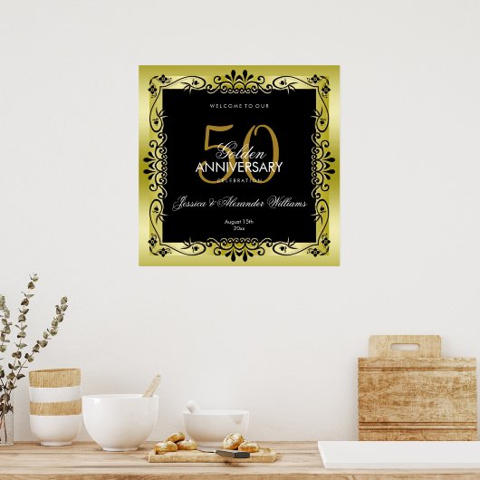 Romantic Gold Decorative Framed 50th Wedding Poster (Keuken)