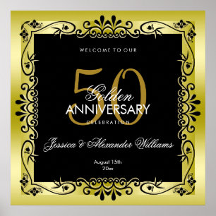 Romantic Gold Decorative Framed 50th Wedding Poster