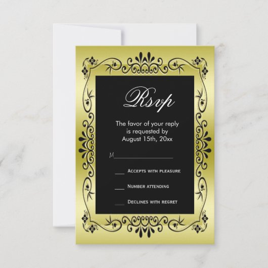Romantic Gold Decorative Framed 50th Wedding RSVP (Voorkant)