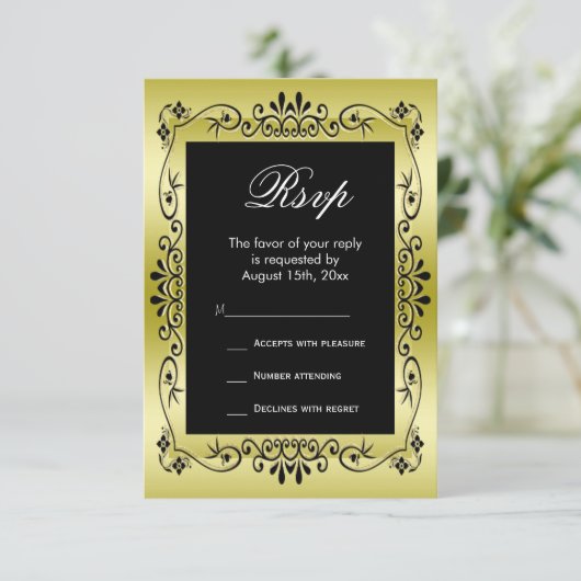 Romantic Gold Decorative Framed 50th Wedding RSVP (Staand voorkant)