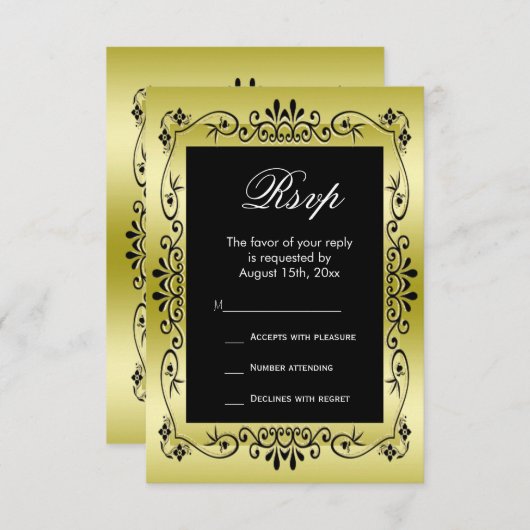 Romantic Gold Decorative Framed 50th Wedding RSVP (Voorkant / Achterkant)