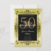Romantic Gold Decorative Framed 50th Wedding Save The Date (Voorkant)