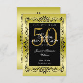 Romantic Gold Decorative Framed 50th Wedding Save The Date (Voorkant / Achterkant)