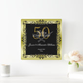 Romantic Gold Decorative Framed 50th Wedding Vierkante Klok (Huis)