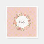 Romantic Gold Dotted Roos Floral Monogramal Name Servetten (Voorkant)