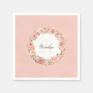 Romantic Gold Dotted Roos Floral Monogramal Name Servetten