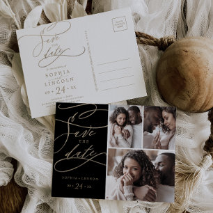 Romantic Gold en Black 3 Foto Opslaan datum Uitnodiging Briefkaart