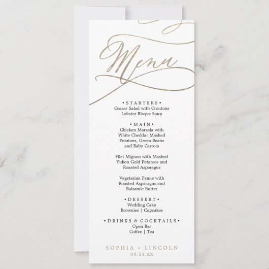 Romantic Gold en Black Calligraphy Wedding Menu Kaart (Voorkant)