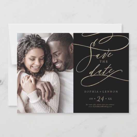 Romantic Gold en Black Photo Save the Date Magnetische Uitnodiging (Voorkant)