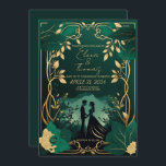Romantic Gold en Emerald Green Kaart<br><div class="desc">Een huwelijksuitnodiging met romantisch thema.</div>