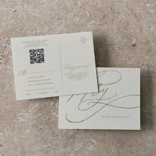 Romantic Gold en Ivory QR Code Menu Keuze RSVP