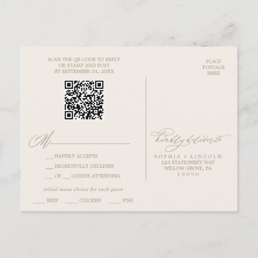 Romantic Gold en Ivory QR Code Menu Keuze RSVP (Achterkant)