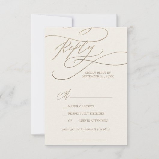Romantic Gold- en Ivory Song Request RSVP-kaart RSVP Kaartje (Voorkant)