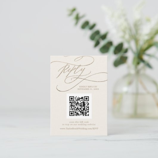 Romantic Gold- en Ivory Wedding QR-code RSVP Informatiekaartje (Staand voorkant)