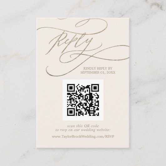 Romantic Gold- en Ivory Wedding QR-code RSVP Informatiekaartje (Voorkant)