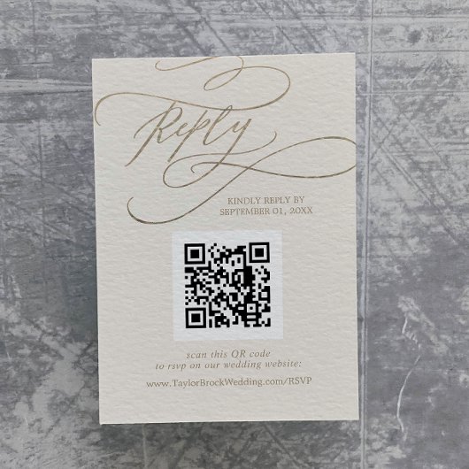 Romantic Gold- en Ivory Wedding QR-code RSVP Informatiekaartje