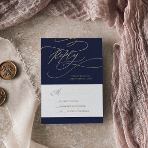 Romantic Gold en Navy Calligraphy Simple RSVP Kaartje