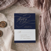Romantic Gold en Navy Calligraphy Simple RSVP Kaartje