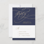 Romantic Gold en Navy Calligraphy Simple RSVP Kaartje (Voorkant)
