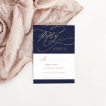 Romantic Gold- en Navy Song Request RSVP-kaart RSVP Kaartje<br><div class="desc">Dit romantische goud- en marinesongliedje vraagt RSVP-kaart is perfect voor een eenvoudige bruiloft. Het moderne klassieke ontwerp is voorzien van fancy draden en grillen met prachtige elegante handgeschreven faux champagne Gold folie-typografie. Bouw je trouwgastenlijst en je dansvloerzang allemaal tegelijk! Deze trouwreactiekaart vraagt gasten gemakkelijk of ze je bruiloft kunnen bijwonen,...</div>